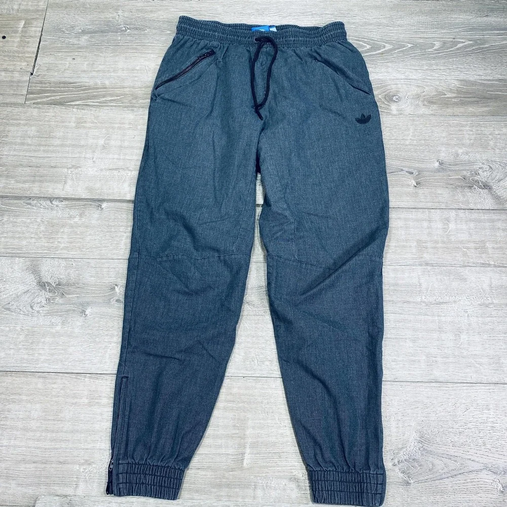 Adidas Pants Mens Large Gray‎ Jogger Track Sweatpants Trefoil Logo Zip Cuff